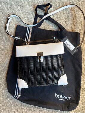 Botkier Black Wicker Crossbody with White Leather Trim